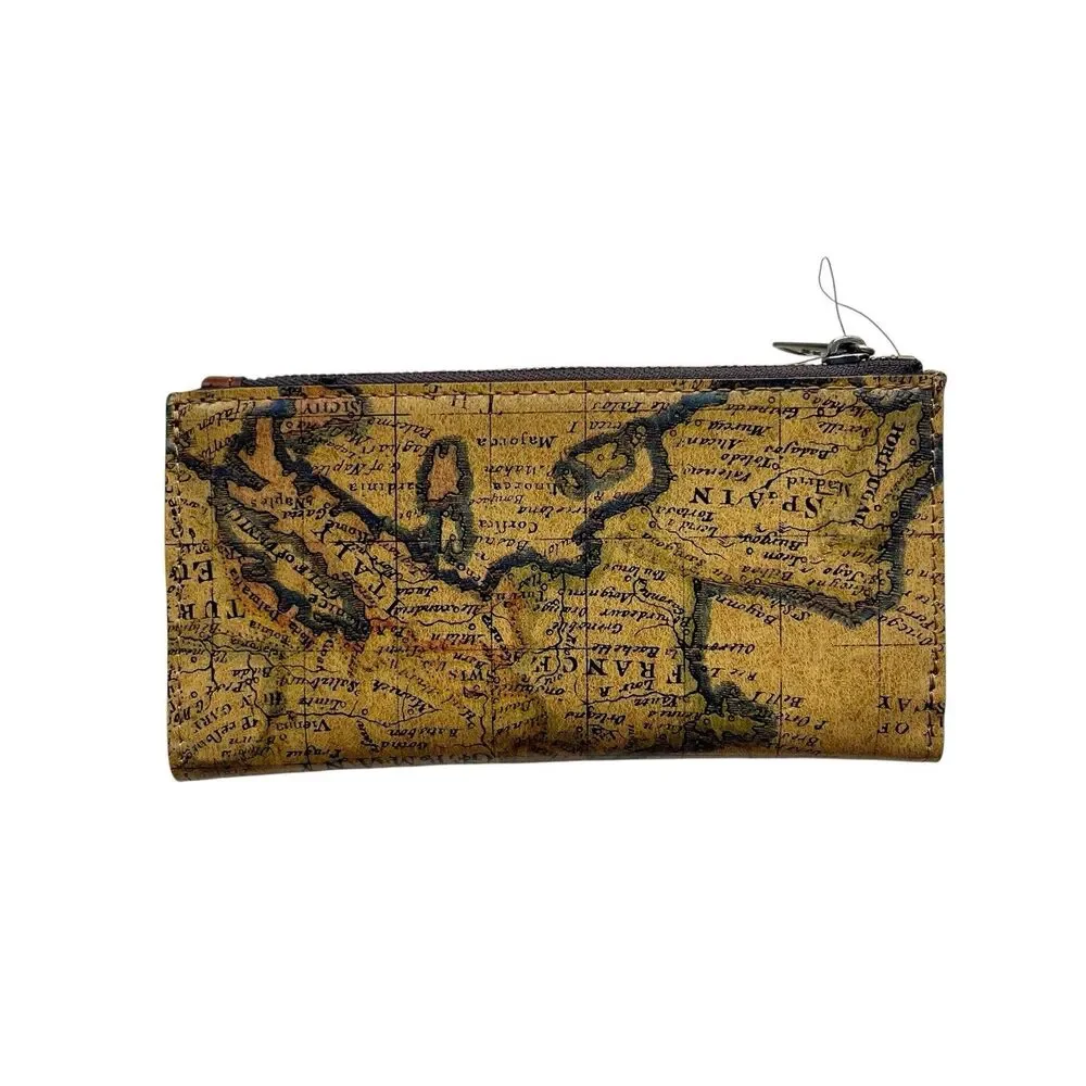 Patricia Nash Nazari Leather Wallet European Map Print Bifold Snap Close Travel